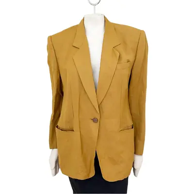 Vintage LIZ CLAIBORNE Linen Blend 1 Button Blazer Jacket In Marigold WOMEN'S 10 • $39.95