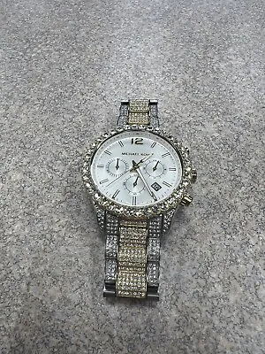 Michael Kors Layton Two Tone Gold Silver Pave Crystal Unisex Watch MK6792 • $199.99