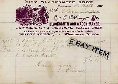 $244.30 • Buy 1879 Blacksmith WINNEMUCCA NEVADA Billhead E. HANEY Horseshoeing BUTCH CASSIDY