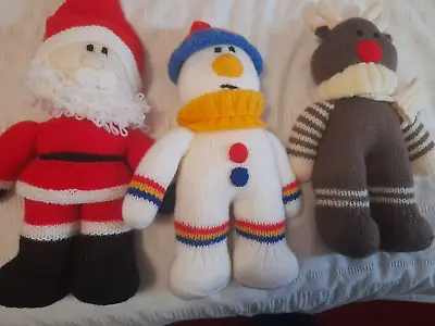 Hand Knitted Santa Snowman And Reindeer 12  To 14  High • £15.99