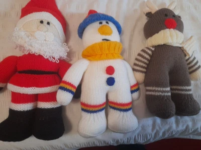 Hand Knitted Santa Snowman And Reindeer 12  To 14  High • £15.99