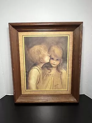 Vintage Margaret Kane Big Eyes A Little Kiss First Love Signed Print 17” X 20” • $62.99