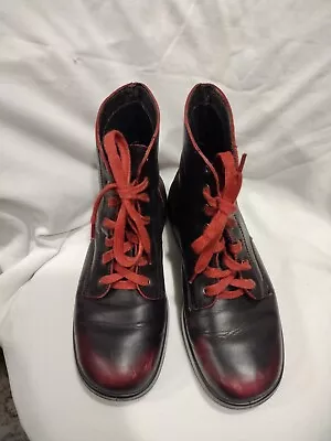 Naot Women's Black & Red Leather Lace Up Ankle Boots Sz 38 (7)-Casual Biker Emo • $38.95