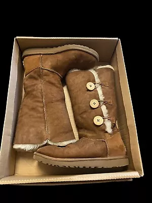 UGG Bailey Button Triplet II Chestnut Sheepskin 1873 Tall Boots Women’s Size 8 • $30