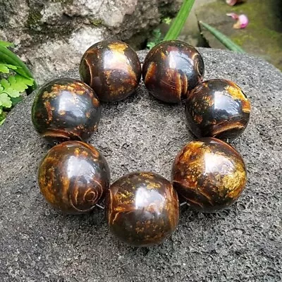 31-34 MM Indonesia Black Coral Sea Willow Bracelet 7 Beads #TK6 • $310