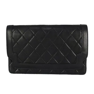 CHANEL Matelasse Clutch Bag Lambskin Black Vintage Women's With Guarantee Card • $899.99