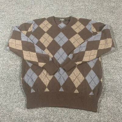 VTG Neiman Marcus Sweater Mens Large Brown Argyle Diamond Cashmere Golf Preppy • $31.45