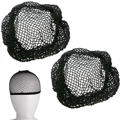 2x ELASTICATED HAIR NETS Black Mesh Universal Fit Sleep In Bun Styling Protector • £3.89