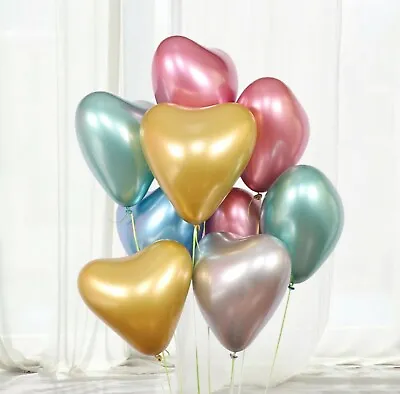 50Pack 12in Heart Shaped Metallic Latex Balloons Party Decoration • $9.99