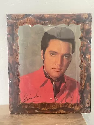 Vintage Elvis Presley On Lacquered Wood Picture Art 14” X 17” • $199