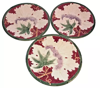 Three Majolica Leaf Plates Green Red And White 8 Inches • $24.99