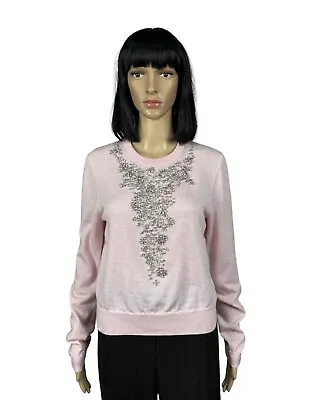 Giambattista Valli H&M Pink Wool Sweater Emblished Rhinestones Size M • $90