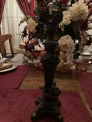 Metal Table Lamp With 2 Light Sockets & Flower Design Works!!  • $15