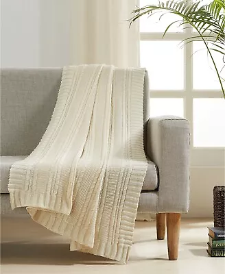 VCNY  Home Cable Knit Cotton 50  X 60  Throw - Cream T410299 • £53.03