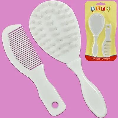 BABY HAIR BRUSH & COMB SET White Newborn Soft Hairbrush Children Boy/Girl Small • £3.78