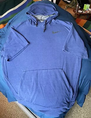 Mens Nike Dri-Fit Navy Blue Short Sleeve Therma Hoodie Training Sweatshirt XL • $25.99