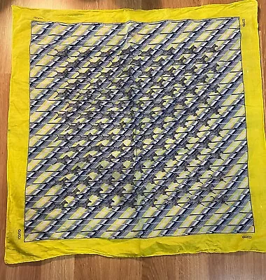 RARE Gucci 100% Silk Scarf Zebra Pattern Yellow VINTAGE • $76