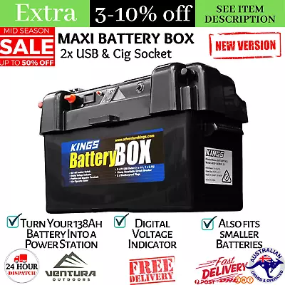 Adventure Kings Maxi Battery Box 2x USB/ Cig Socket Fits Most Deep-Cycle Battery • $70.58