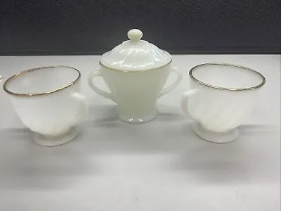 Fire King Sugar Dishes One Covered Swirl Milk Glass Gold Trim Anchor Hocking • $10.95