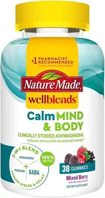 Nature Made Wellblends Calm Mind & Body Gummies Ashwagandha GABA Magnesium 38ct • $16.69