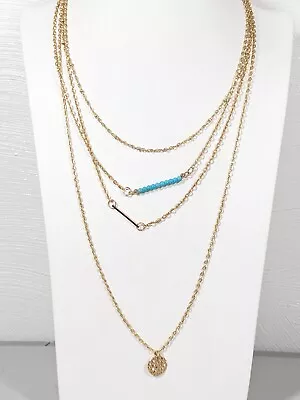 Beachy Coastal Boho Gold Tone Asymmetrical Layered Chain Necklace 18.5 In • $9.09