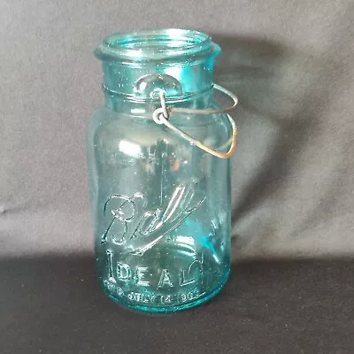 Vintage Ball Ideal Blue/Green Glass Quart Canning Jar With Wire Bale No Lid • $11.50