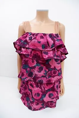 Lanvin X H&M Womens Short Mini Dress Size 38 Uk 10 Pink Floral Ruffle • $83.81