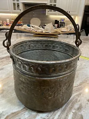 Vintage Large Early 1900s  Copper Cauldron Planter Bucket With Cast Iron Handle • $165