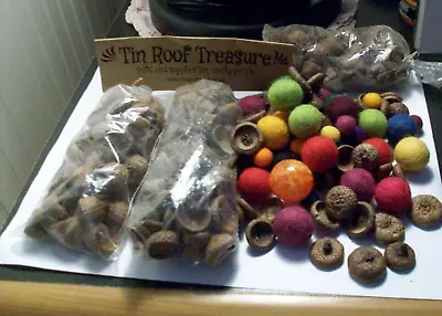 Real Natural Oak Tree Acorn Caps And Wool Felt Craft Balls Tin Roof Treasures • $6