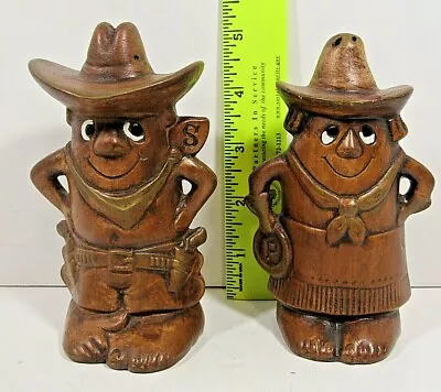 Vintage 60's Ceramic Old West Cowboy Cowgirl Salt & Pepper Shakers By T.C. - USA • $24.99