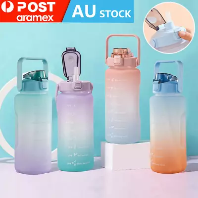 2L Water Bottle Motivational Drink Flask With Time Markings BPA Free Sports Gym • $9.45