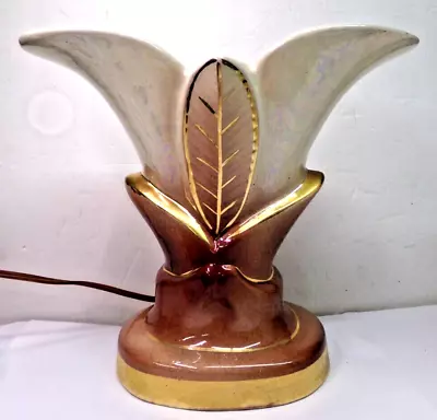 Vintage MCM Esco-Lite HOLLYWOOD Pottery TV Lamp Light - Pearlized Leaf W/Gold • $30