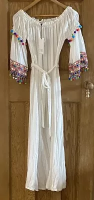 Layers Paris Long White Dress With Pom Poms And Embroidery. Size S/M BNWT  • £20