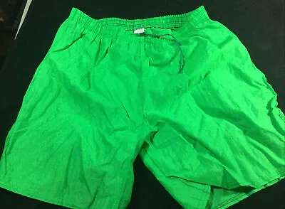 Vintage Deadstock Cobblestones Bright Green Unlined Large USA Made Nylon Shorts • $12