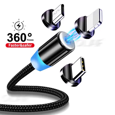 Magnetic 3 In 1 Fast Charging Cable USB-C Micro-USB Cable  Type-C Charger 360° • £2.27