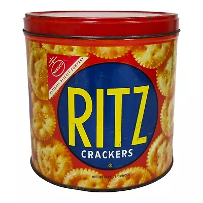 Nabisco Ritz Cracker Metal Tin Round W/ Lid 13 Oz 70s National Biscuit Company • $19.28