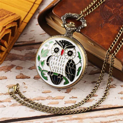 Steampunk Owl Bronze Quartz Pocket Watch Necklace Chain For Women Kids Gifts • $4.70