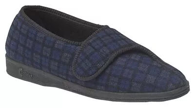 Mens Comfylux Large & Tall Paul Slippers Nylon Blue Check Size UK 11-13 • £27.99