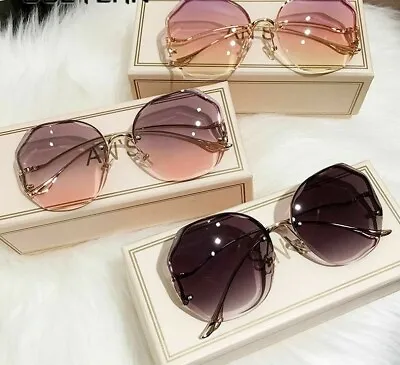 $13.55 • Buy Gradient Sunglasses Women Ocean Water Cut Trimmed Lens Metal Curve Temples UV400