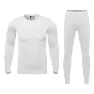 Mens Ultra-Soft Fleece Lined Thermal Base Layer Top & Bottom Set - White L • $17.99