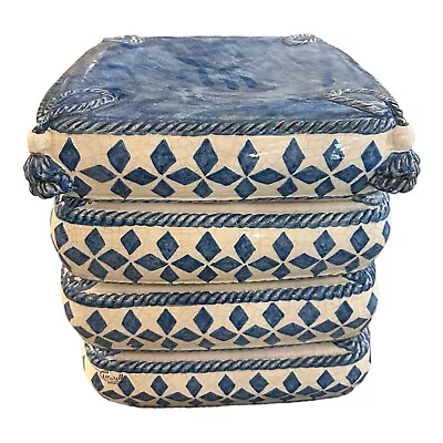 Vintage Italian Ceramic Garden Stool Diamond Pattern Cushions & Tassles • $1750