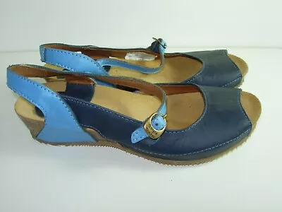 Womens Blue Leather Sergio Tomani Slingback  Sandals Heels Shoes Size 36 6 M • $23.99