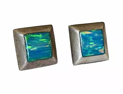 Vintage Fire Opal Sterling Silver 925 13MM Square Stud Post Earrings • $29.99