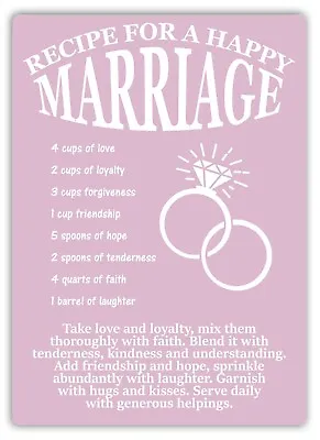 Metal Wall Sign - Recipe For A Happy Marriage - PINK - Love Couple Husband Wife • £6.85