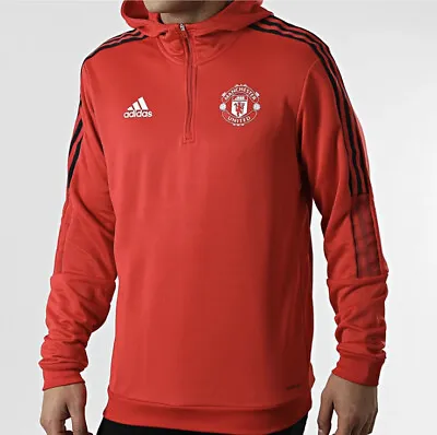 Adidas MANCHESTER UNITED FC Men's 1/2 Zip Track Hoodie HC9751 Size Small New • $59.99