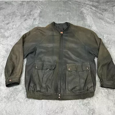 Vintage McGregor Leather Jacket Mens 48 Green Zip Retro • $39.97