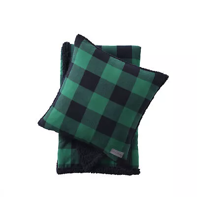 Eddie Bauer Cabin Plaid Cotton Green 2 Piece Throw & Pillow-50X60 & 20X20 • $16.99