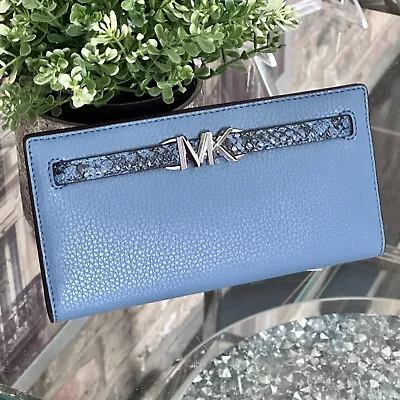 Michael Kors Reed Large Snap Flat Wallet Leather Blue Denim • $63.95