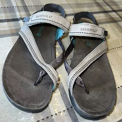 Merrell Mimosa Clove Drizzle Womens Size 9 Gray Aqua Thong Toe Sandals J57510 • $32.99