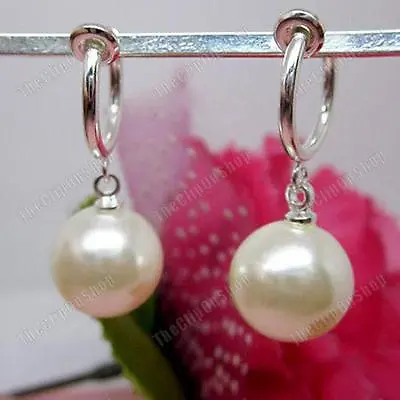 COMFY CLIP ON Cream Ivory BIG 12mm PEARL DROP EARRINGS Silver Tone Hoop Clips • £2.88